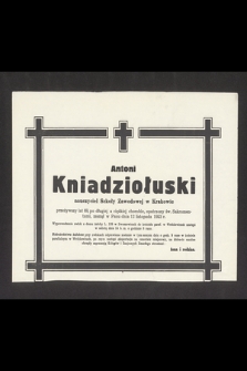 Antoni Kniadziołuski nauczyciel Szkoły Zawodowej w Krakowie [...] zasnął w Panu dnia 12 listopada 1953 r. [...]