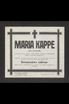 Maria Kappe emer. nauczycielka [...] zasnąła w Panu dnia 6 lutego 1946 r. [...]