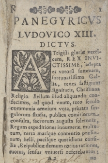 R. P. Stephani Petiot [...] Panegyricus Lvdovico XIII. Galliarvm Regi Post Expugnatam Rupellam Dictvs