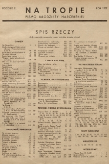 Na Tropie : pismo młodzieży harcerskiej. R.10, 1937, Spis rzeczy