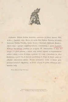 Owdowiała Elżbieta Hrabina Krasińska, osierocone jej dzieci [...], zawiadamiają o zgonie Zygmunta Hrabiego Krasińskiego [...] : Paryż, dnia 25 Lutego 1859 roku