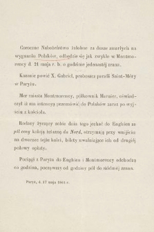 Coroczne Nabożeństwo żałobne za dusze zmarłych na wygnaniu Polaków, odbędzie się jak zwykle w Montmorency d. 21 maja r. b. [...] : Paryż, d. 17 maja 1861 r.