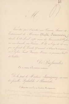 Vous êtes prié d'assister aux Convoi, Service et Enterrement de Monsieur Théophile Januszewicz, décédé le 14 Avril 1876, […]