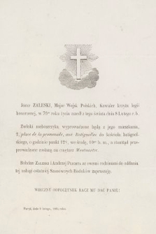 Józef Zaleski, Major Wojsk Polskich [...] , w 76m roku życia zszedł z tego świata dnia 8 Lutego r. b. [...] : Paryż, dnia 9 lutego, 1864 roku