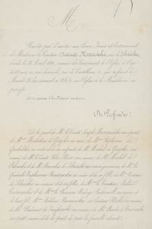 Vous êtes prié d'assister aux Convoi, Service et Enterrement de Madame la Comtesse Antoinette Moszczeńska née Sobańska, décédée le 24 Avril 1864, [...]