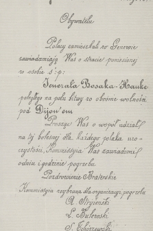 Obywatelu, Polacy zamieszkali w Genewie zawiadamiają Was o stracie poniesionej w osobie ś. p. Jenerała Bosaka Hauke [...] : Genewa, dnia 1 Lutego 1871