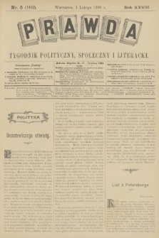 Prawda : tygodnik polityczny, społeczny i literacki. R.28, 1908, nr 5