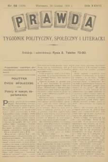 Prawda : tygodnik polityczny, społeczny i literacki. R.28, 1908, nr 52