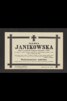 Maria Janikowska długol. urzędniczka księgarni Geberthner i Wolf [...] zasnęła w Panu dnia 17 marca 1944 roku [...]