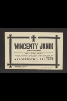 Wincenty Janik profesor gimnazjalny [...] zasnął w Panu dnia 3 lipca 1944 r. [...]