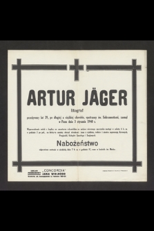 Artur Jäger litograf [...] zasnął w Panu dnia 3 stycznia 1940 r. [...]