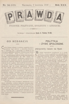 Prawda : tygodnik polityczny, społeczny i literacki. R.30, 1910, nr 14