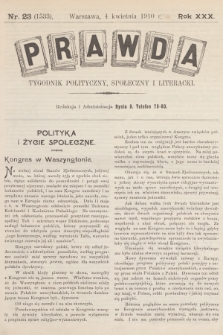 Prawda : tygodnik polityczny, społeczny i literacki. R.30, 1910, nr 23