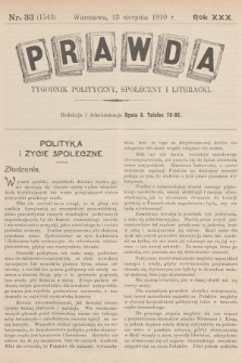 Prawda : tygodnik polityczny, społeczny i literacki. R.30, 1910, nr 33