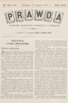 Prawda : tygodnik polityczny, społeczny i literacki. R.30, 1910, nr 35