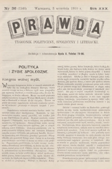 Prawda : tygodnik polityczny, społeczny i literacki. R.30, 1910, nr 36