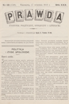 Prawda : tygodnik polityczny, społeczny i literacki. R.30, 1910, nr 38