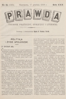 Prawda : tygodnik polityczny, społeczny i literacki. R.30, 1910, nr 51
