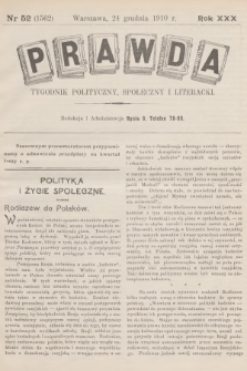Prawda : tygodnik polityczny, społeczny i literacki. R.30, 1910, nr 52