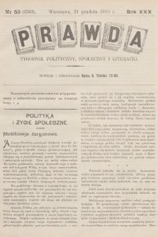 Prawda : tygodnik polityczny, społeczny i literacki. R.30, 1910, nr 53