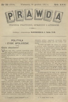 Prawda : tygodnik polityczny, społeczny i literacki. R.31, 1911, nr 52