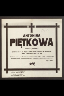 Antonina Piętkowa żona b. profesora [...] zasnęła w Panu dnia 6 marca 1942 roku [...]