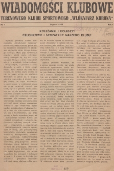 Wiadomości Klubowe Terenowego Klubu Sportowego „Włókniarz Korona”. R.1, 1957, nr 1