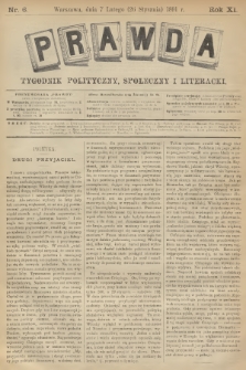 Prawda : tygodnik polityczny, społeczny i literacki. R.11, 1891, nr 6