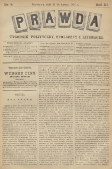 Prawda : tygodnik polityczny, społeczny i literacki. R.11, 1891, nr 8