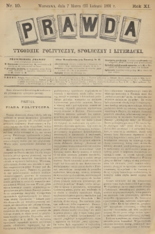 Prawda : tygodnik polityczny, społeczny i literacki. R.11, 1891, nr 10