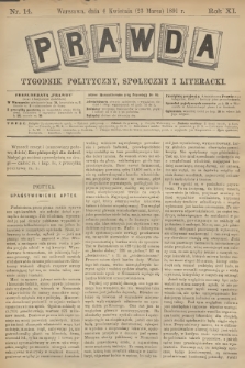 Prawda : tygodnik polityczny, społeczny i literacki. R.11, 1891, nr 14