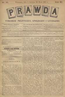 Prawda : tygodnik polityczny, społeczny i literacki. R.11, 1891, nr 23
