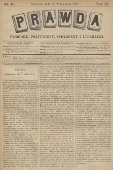 Prawda : tygodnik polityczny, społeczny i literacki. R.11, 1891, nr 46