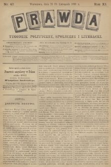 Prawda : tygodnik polityczny, społeczny i literacki. R.11, 1891, nr 47