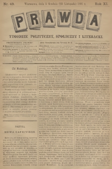 Prawda : tygodnik polityczny, społeczny i literacki. R.11, 1891, nr 49