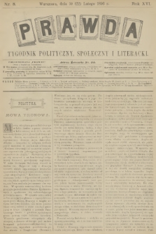 Prawda : tygodnik polityczny, społeczny i literacki. R.16, 1896, nr 8