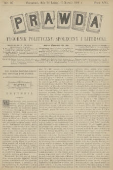 Prawda : tygodnik polityczny, społeczny i literacki. R.16, 1896, nr 10