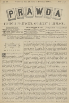 Prawda : tygodnik polityczny, społeczny i literacki. R.16, 1896, nr 14