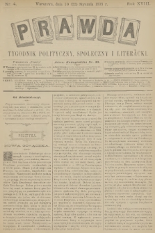 Prawda : tygodnik polityczny, społeczny i literacki. R.18, 1898, nr 4