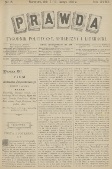 Prawda : tygodnik polityczny, społeczny i literacki. R.18, 1898, nr 8