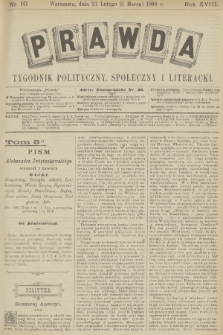 Prawda : tygodnik polityczny, społeczny i literacki. R.18, 1898, nr 10