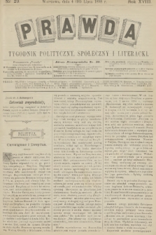 Prawda : tygodnik polityczny, społeczny i literacki. R.18, 1898, nr 29