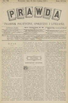 Prawda : tygodnik polityczny, społeczny i literacki. R.18, 1898, nr 52