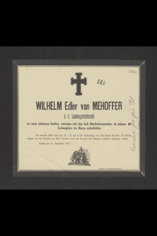 Wilhelm Edler von Mehoffer k. k. Landesgerichtsrath [...], in seinem 48. Lebensjahre im Herrn entschlafen [...]: Krakau am 12. September 1873