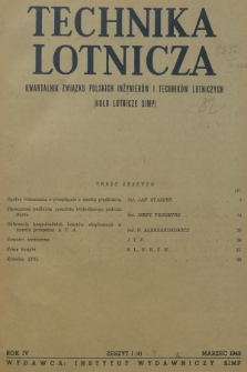 Technika Lotnicza : kwartalnik Związku Polskich Inżynierów i Techników Lotniczych (Koło Lotnicze SIMP). R.4, 1949, zeszyt 1