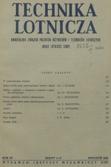 Technika Lotnicza : kwartalnik Związku Polskich Inżynierów i Techników Lotniczych (Koło Lotnicze SIMP). R.4, 1949, zeszyt 4
