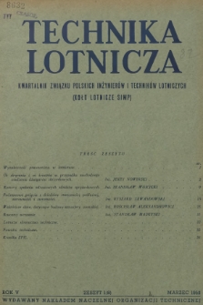 Technika Lotnicza : kwartalnik Związku Polskich Inżynierów i Techników Lotniczych (Koło Lotnicze SIMP). R.5, 1950, zeszyt 1