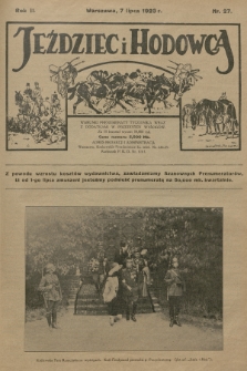 Jeździec i Hodowca : tygodnik sportowo-hodowlany. R.2, 1923, nr 27