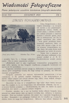 Wiadomości Fotograficzne : pismo poświęcone wszelkim dziedzinom fotografii amatorskiej. R.7, 1937, nr 8