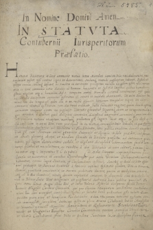 „In Statuta Contubernii iurisperitorum” a. 1685 die 19 Sept. reformata